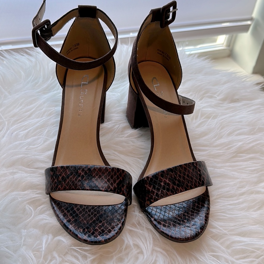 Brown Snake Print Block Heels 7.5